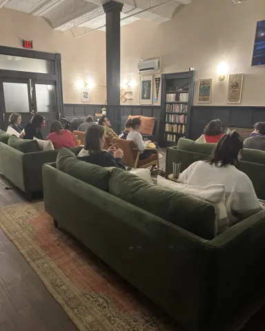 Community movie night event with theater-style seating